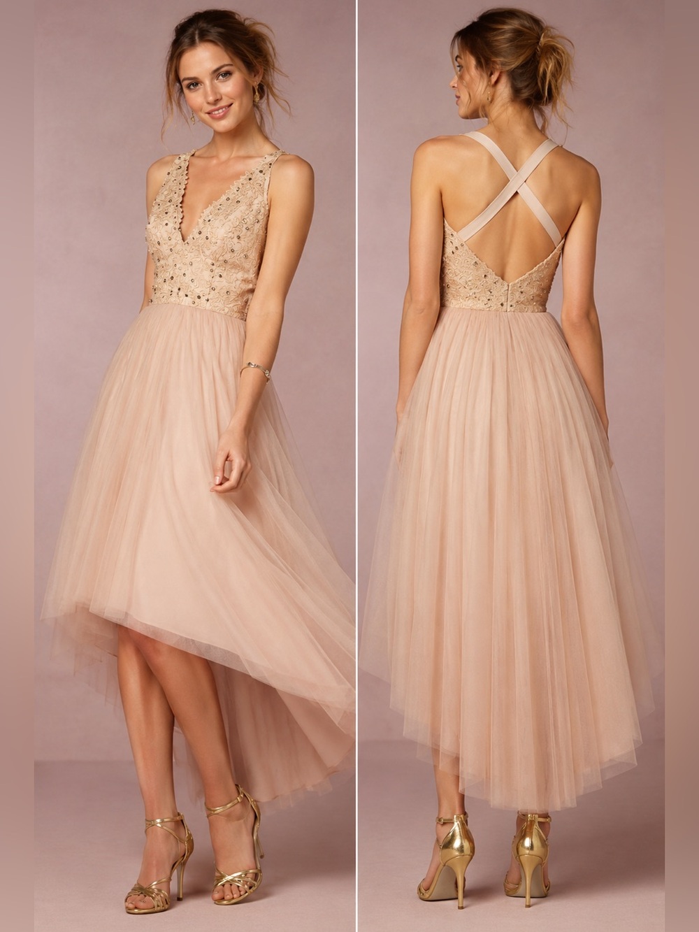 James Coviello Marcella tulle high low dress Anthropologie Bhldn